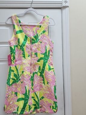 Lilly Pulitzer Yellow Pink Green Floral Zip-Front Sleeveless Dress